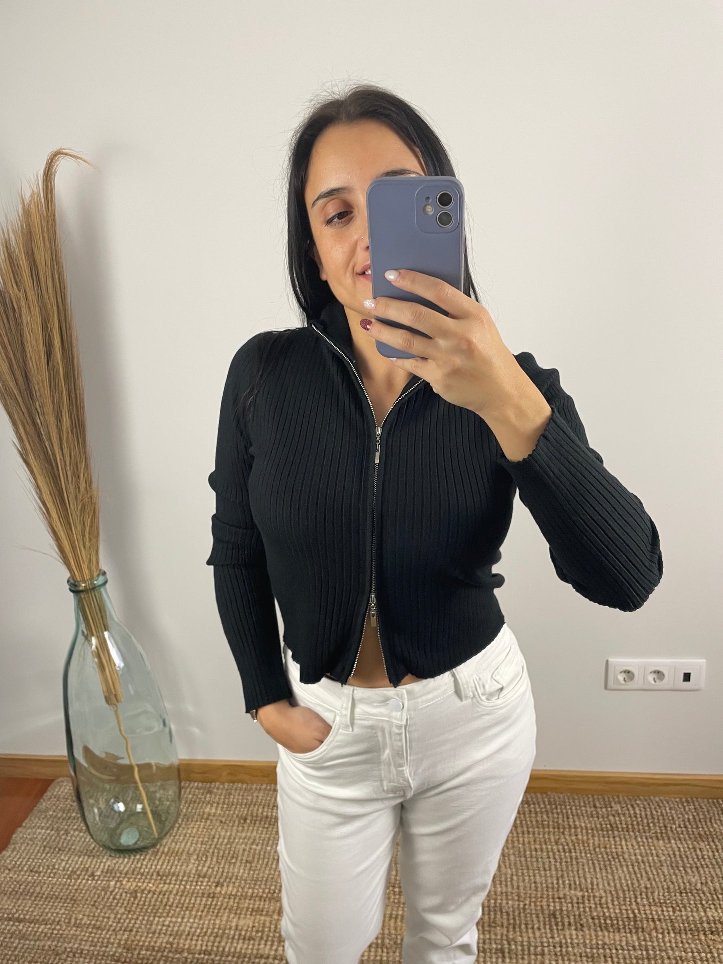 Casaco malha com fecho