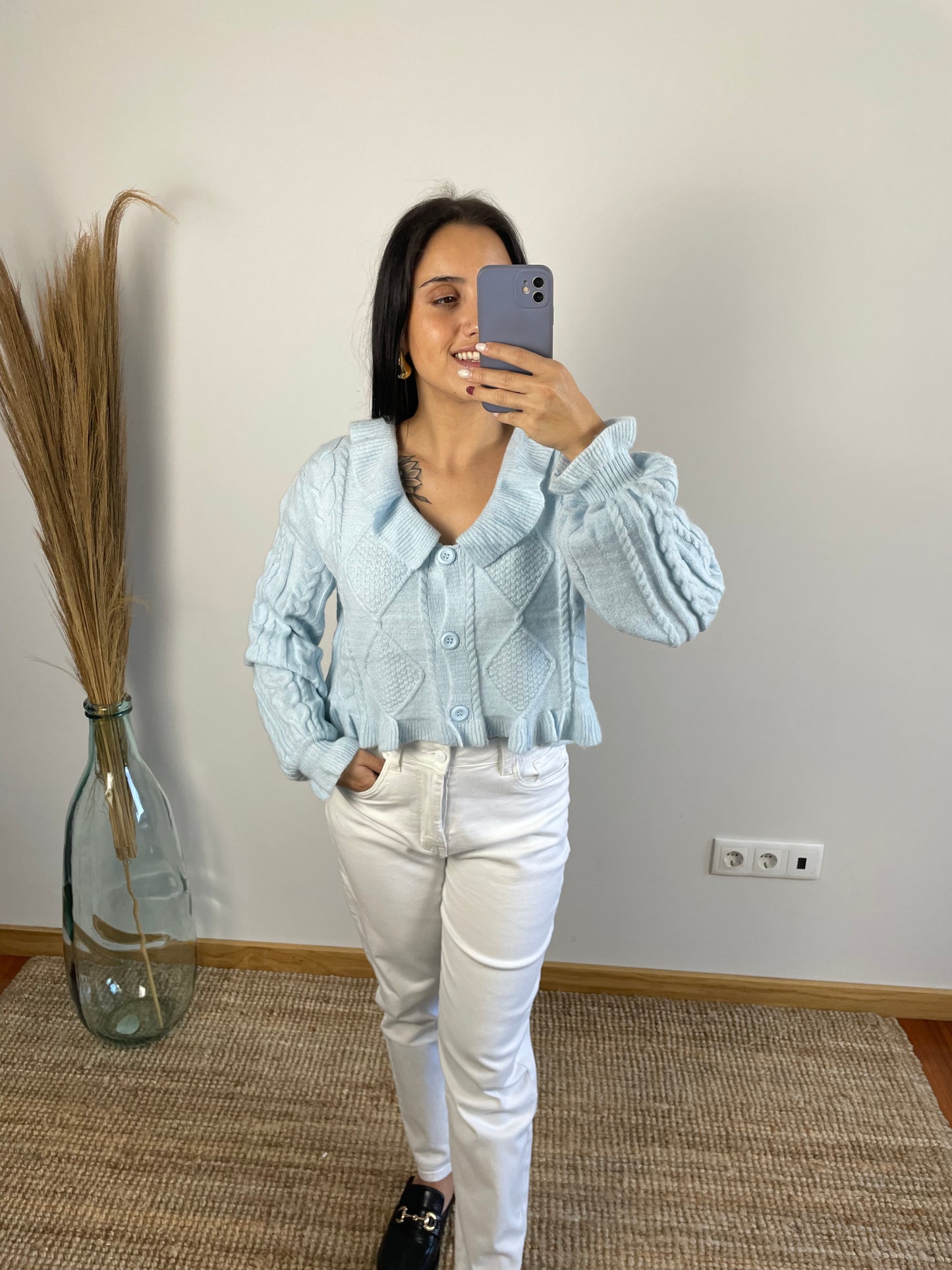 Cardigan com Folhos