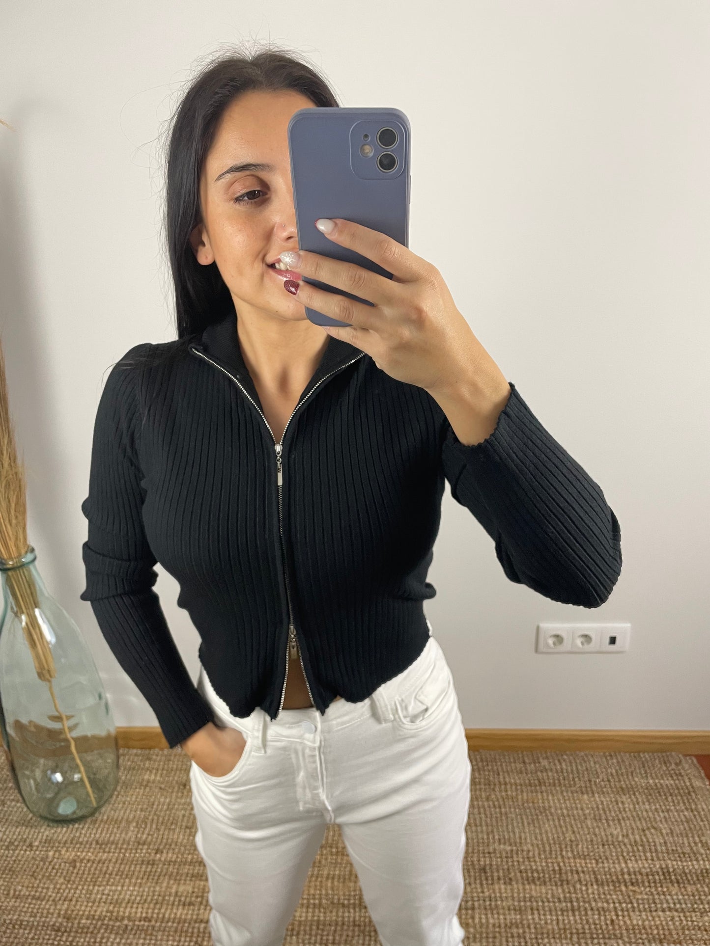 Casaco malha com fecho