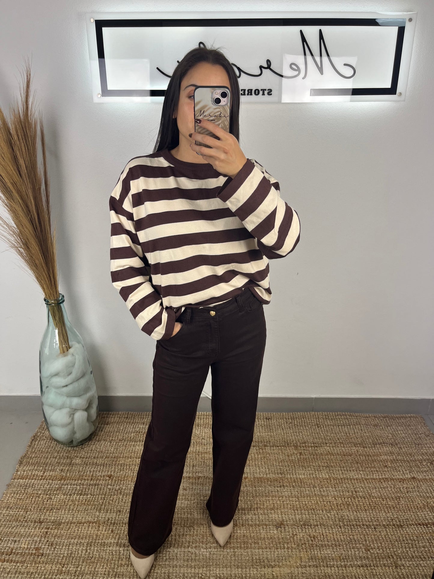 Calça castanha Wide Leg