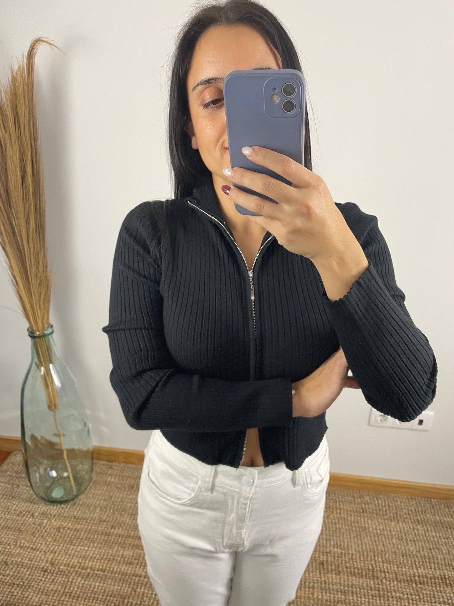 Casaco malha com fecho