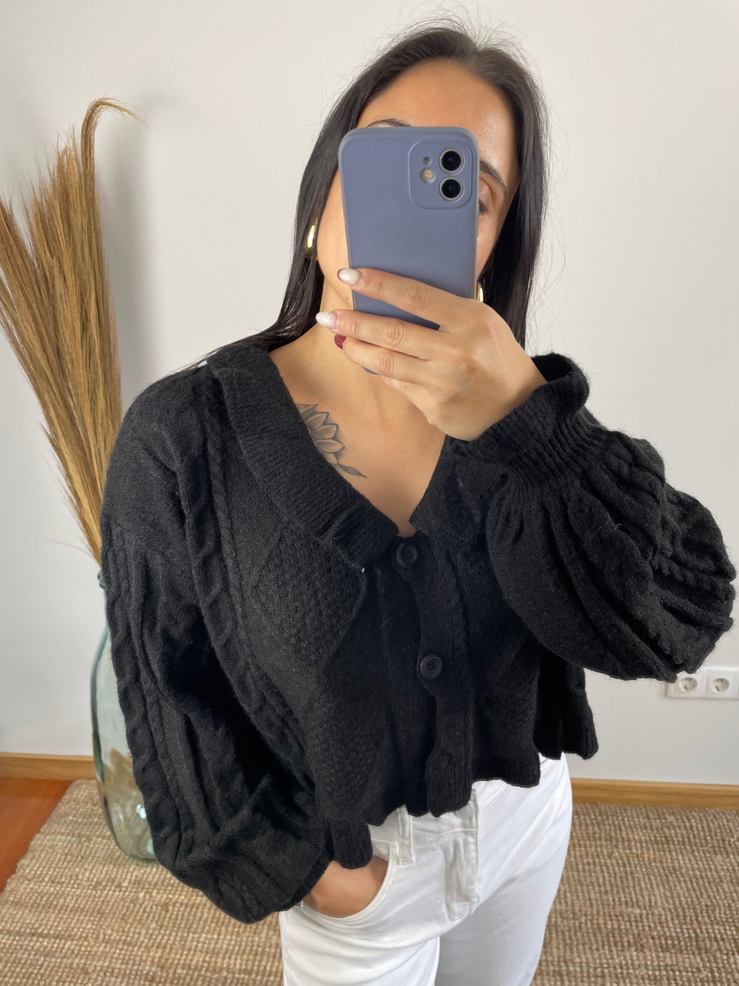 Cardigan com Folhos