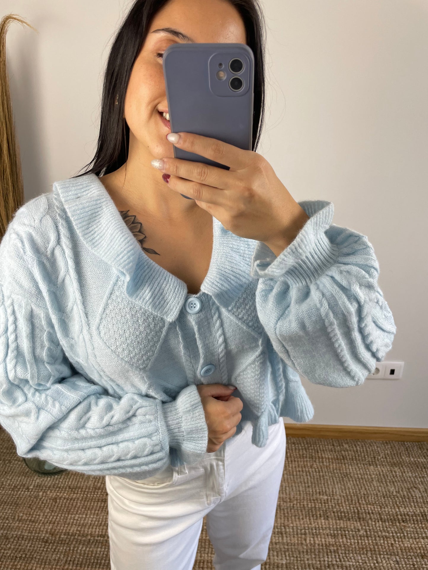 Cardigan com Folhos