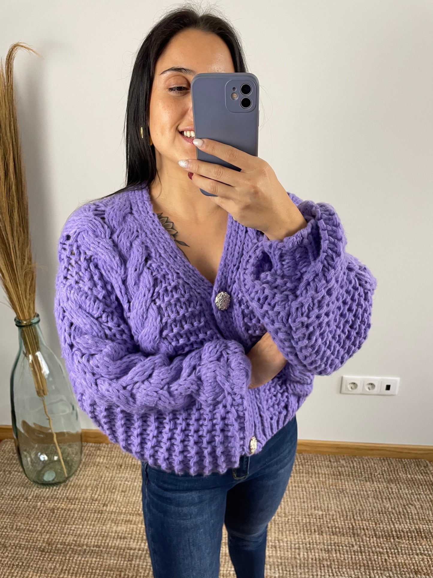 Cardigan malha grossa