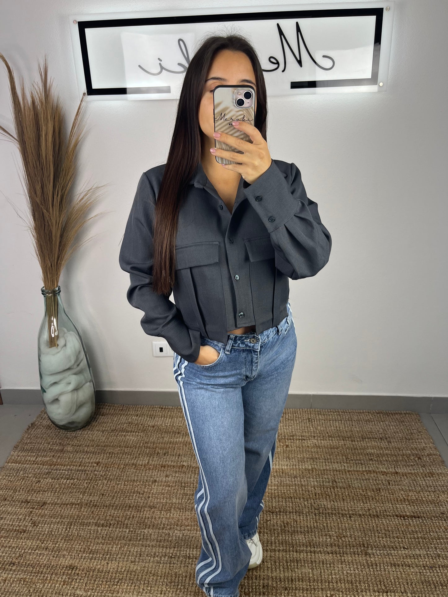 Casaco Cropped Cinzento