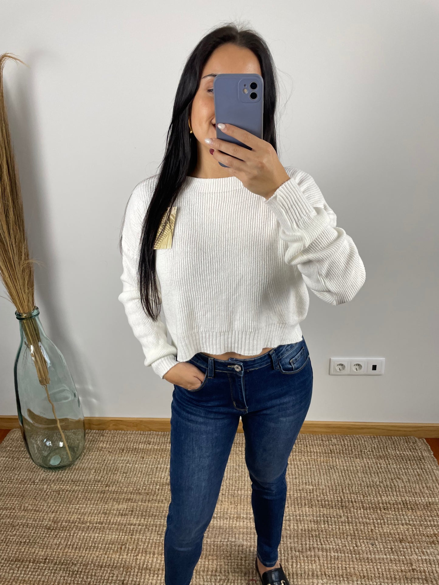 Camisola de malha cropped