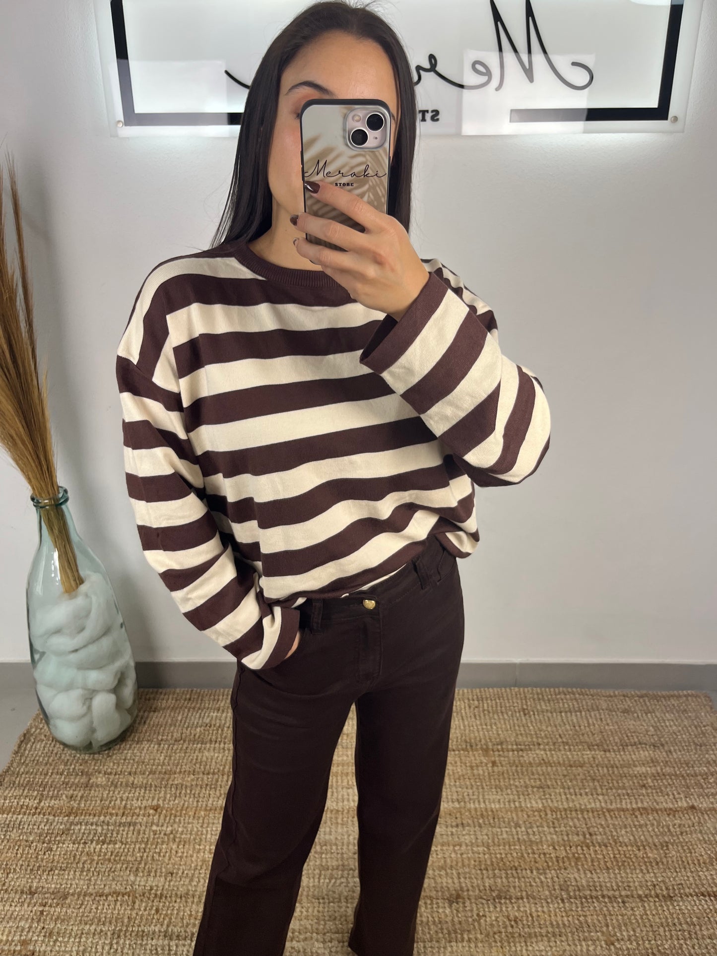 Calça castanha Wide Leg