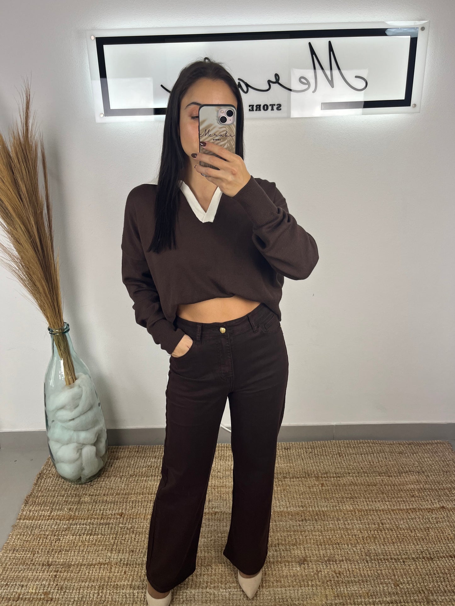 Calça castanha Wide Leg