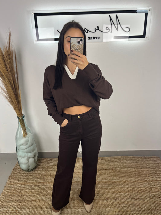 Calça castanha Wide Leg