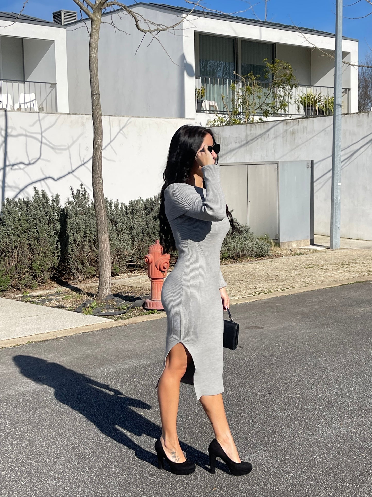 Vestido malha canelada
