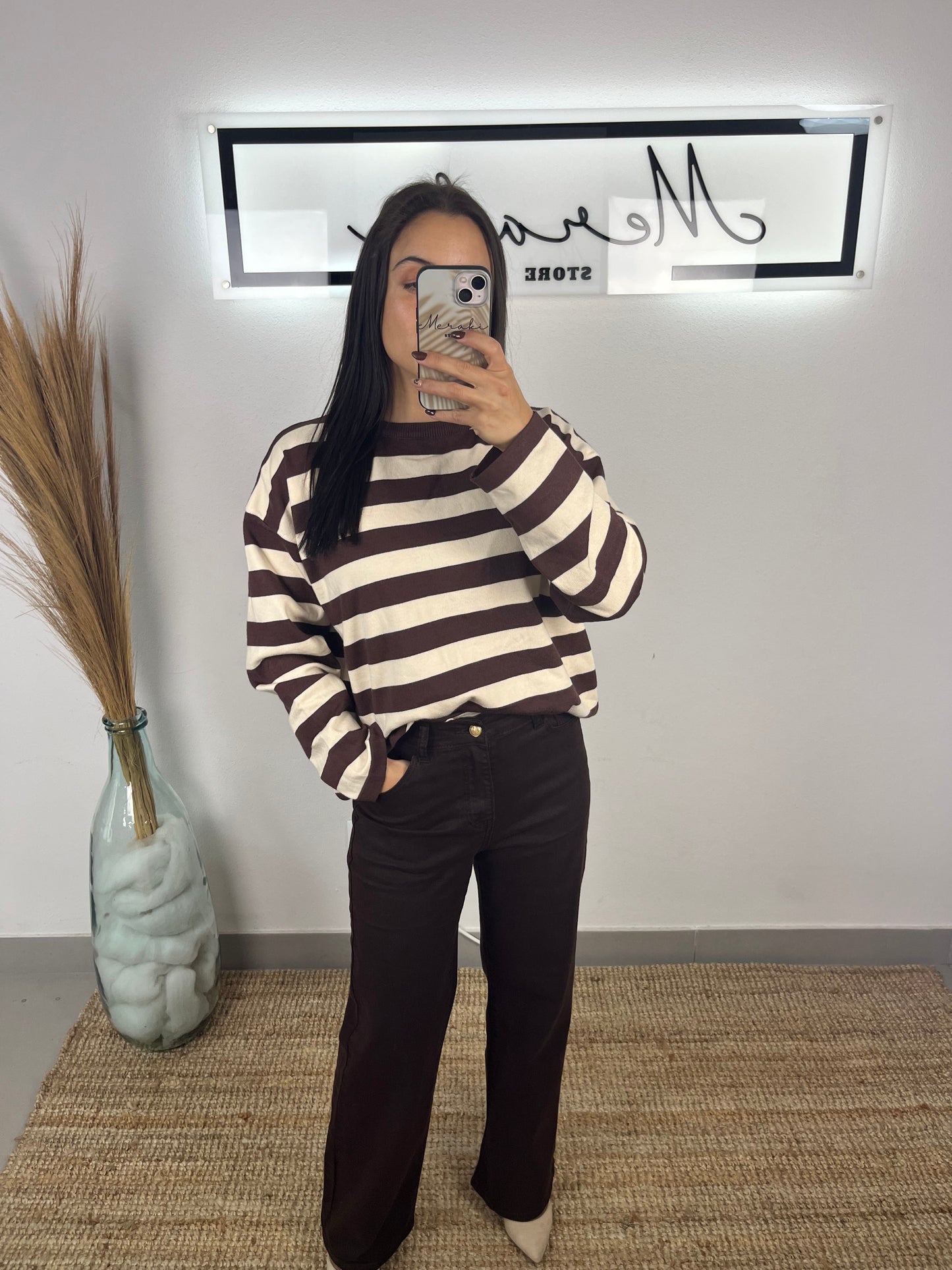 Calça castanha Wide Leg