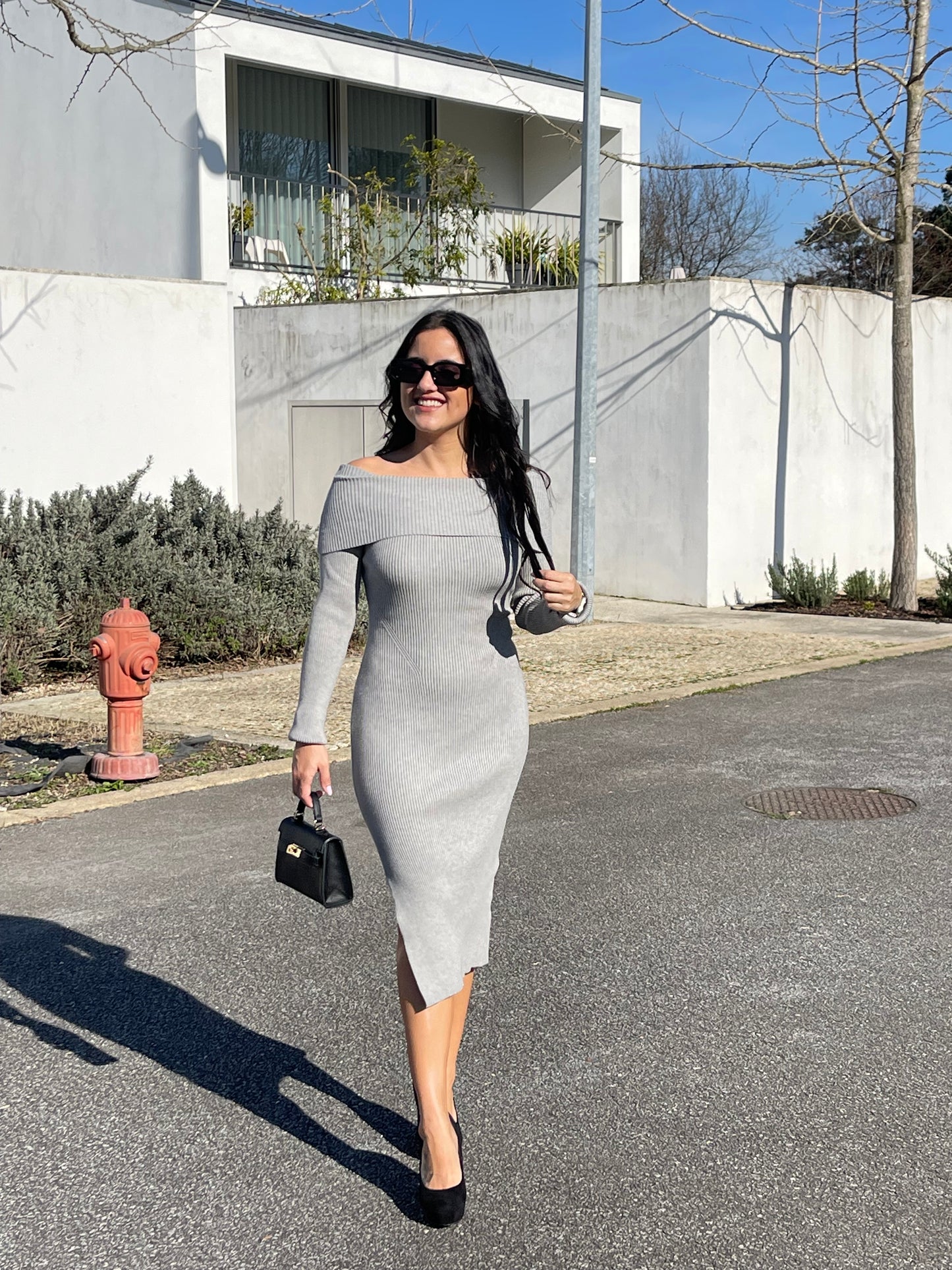 Vestido malha canelada