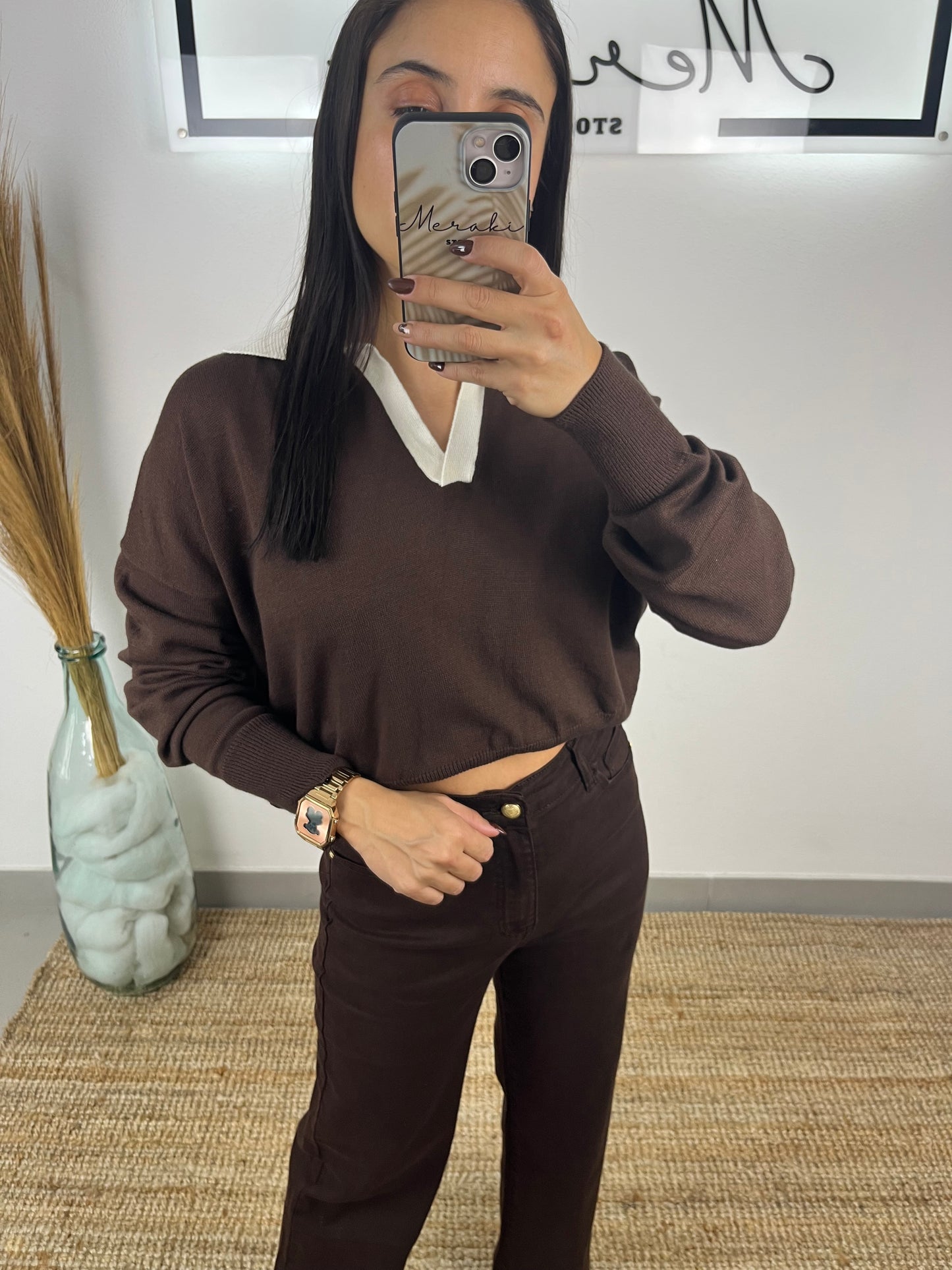 Calça castanha Wide Leg